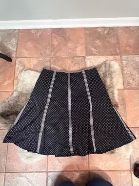 Jones New York Black Polka Dot A-Line Skirt with White Stripes